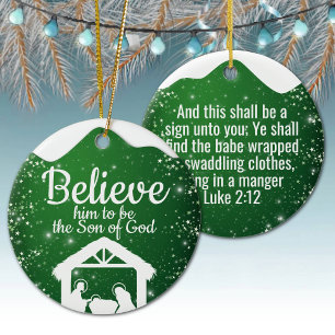 Believe, religious Christmas Nativity Scene ⛪️ 🎄 Ceramic Tree Decoration