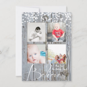 Believe Rustic Wood Sparkle Stars Christmas Holiday Card