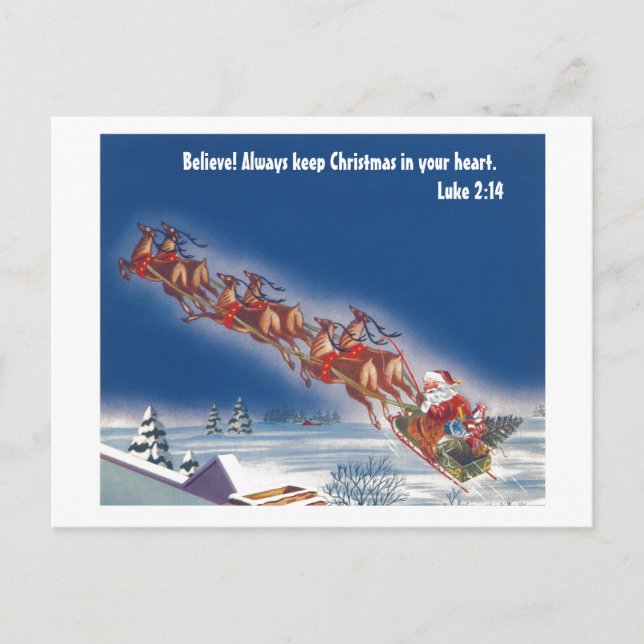 Believe------Santa and His Reindeer Holiday Postcard (Front)