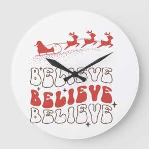 believe Santa Claus christmas Wooden Box Sign Large Clock