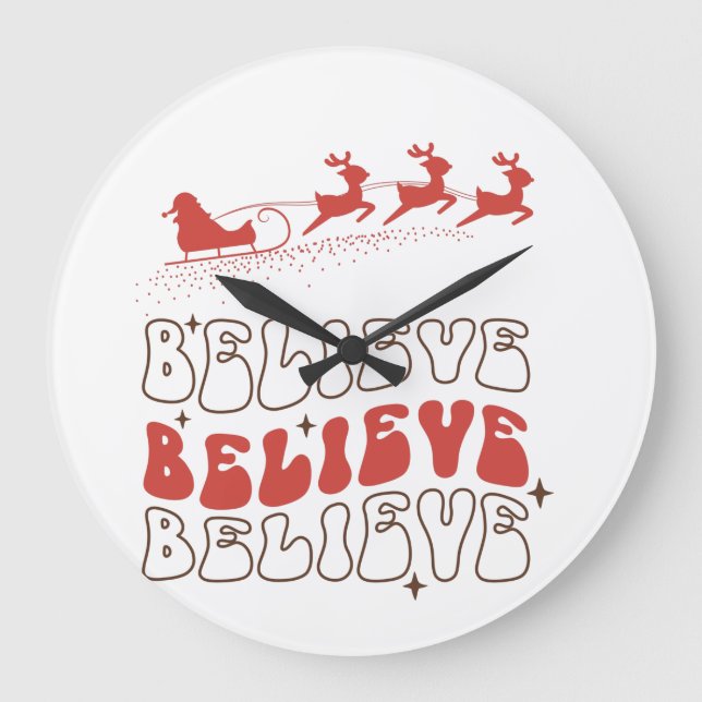 believe Santa Claus christmas Wooden Box Sign Large Clock (Front)