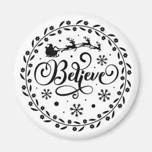 "Believe" Santa Claus Flying Sleigh Christmas Magnet
