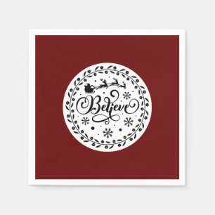 "Believe" Santa Claus Flying Sleigh Christmas Napkin