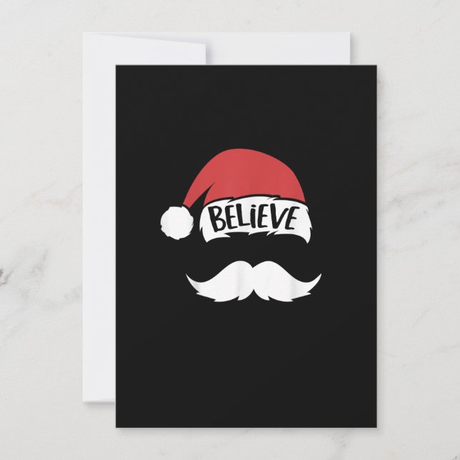Believe Santa Hat White Moustache Xmas Funny Famil Invitation (Front)
