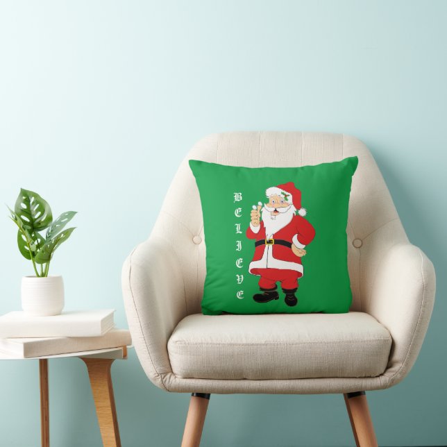 Believe Santa Throw Pillow (Chair)