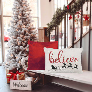 Believe Santa with Sleigh and Reindeer Decorative Cushion