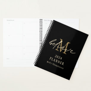 Believe Script 2024 Monogram Initial Name Black Planner