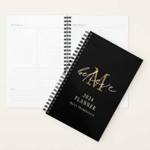 Believe Script 2024 Monogram Initial Name Black  Planner