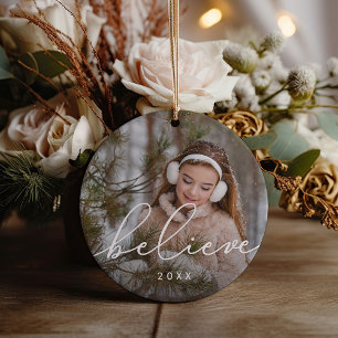 Believe Script Photo Ceramic Tree Decoration