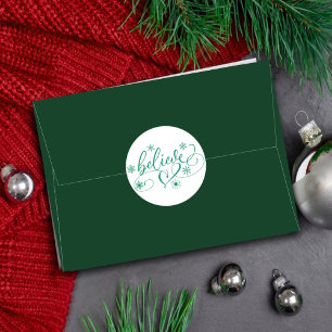 Believe Script Simple Holiday Snowflake Flourish Classic Round Sticker