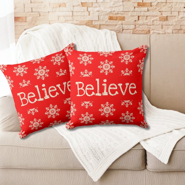 Believe Snowflakes Pattern | Red and White Cushion (Creator Uploaded)