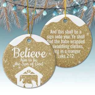 Believe Son of God Manger Divine Passage ⛪️ 🎄 Ceramic Tree Decoration