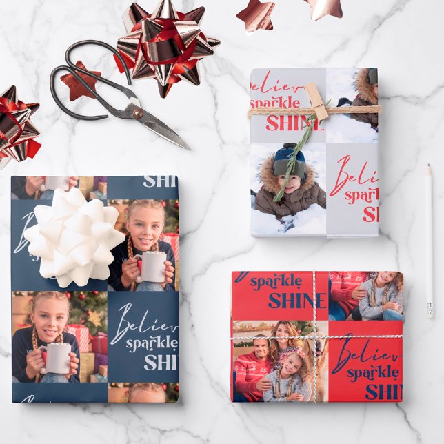 Believe Sparkle Shine Square Photos Set of 3 Wrapping Paper Sheet (Creator Uploaded)