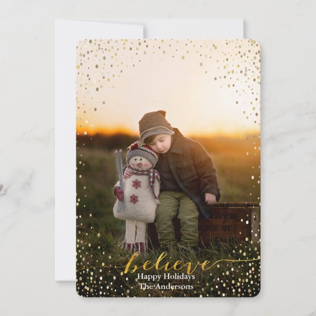 Believe Sparkling Faux Foil Script | Holiday Card (Front)