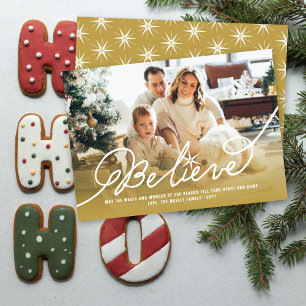 Believe Star Calligraphy Religious Christmas Photo Holiday Card