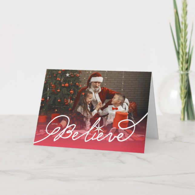 Believe Star Calligraphy Religious Christmas Photo Holiday Card (Front)