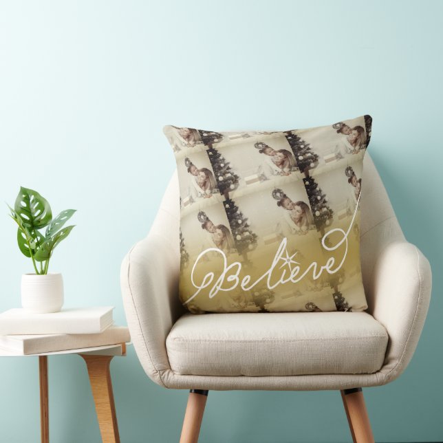 Believe Star Gold Ombre Christmas Photo Collage Cushion (Chair)