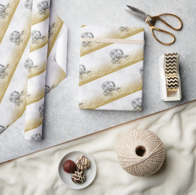 Believe Star Gold Ombre Christmas Photo Holiday Wrapping Paper (Crafts)