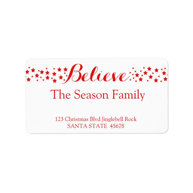 Believe stars holiday label (Front)