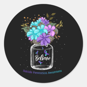 Believe Suicide Prevention Awareness Flower Ribbon Classic Round Sticker