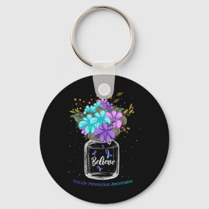 Believe Suicide Prevention Awareness Flower Ribbon Key Ring