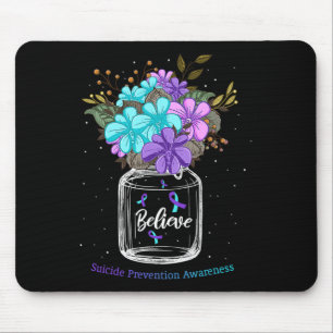 Believe Suicide Prevention Awareness Flower Ribbon Mouse Mat