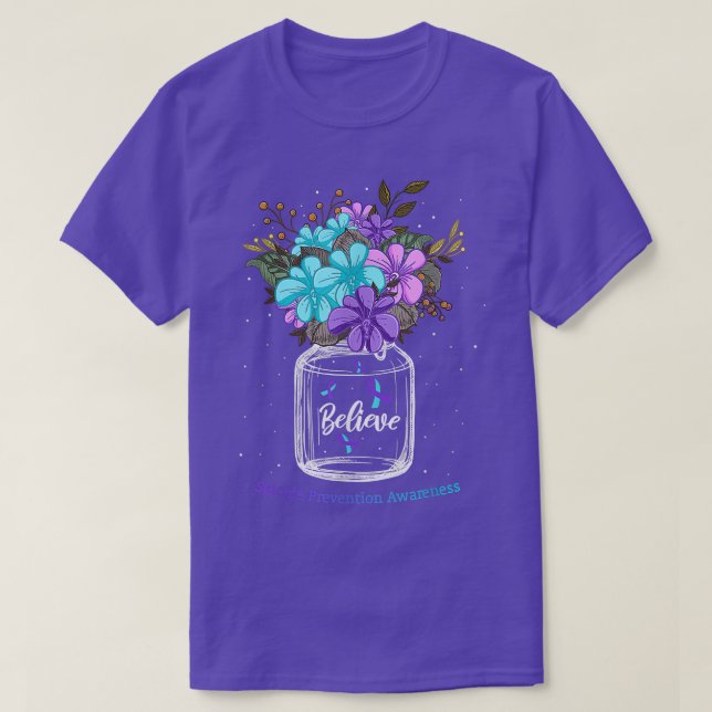 Believe Suicide Prevention Awareness Flower Ribbon T-Shirt (Design Front)