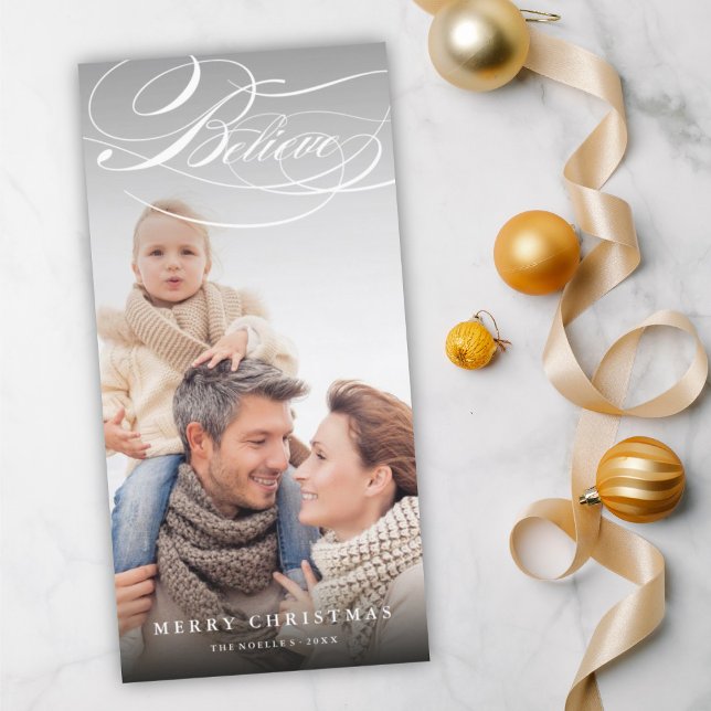 Believe Swash Script Religious Christmas Photo Holiday Card (Creator Uploaded)