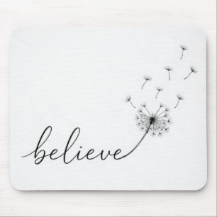 Believe Text with Floating Dandelion Seeds Mouse Mat