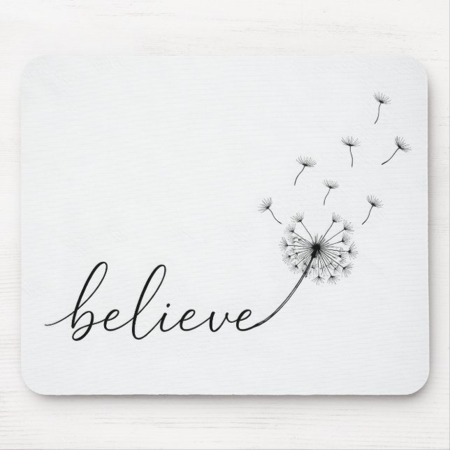 Believe Text with Floating Dandelion Seeds Mouse Mat (Front)