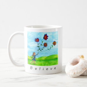 "Believe the Impossible" Girl with flower kites Coffee Mug