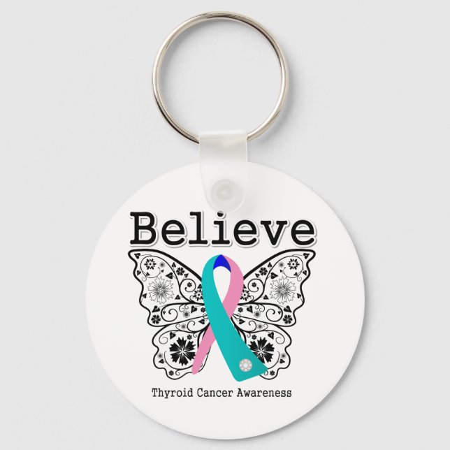 Believe - Thyroid Cancer Butterfly Key Ring (Front)