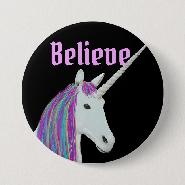 Believe Unicorn Black Pink Round Button (Front)