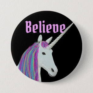 Believe Unicorn Black Pink Round Button