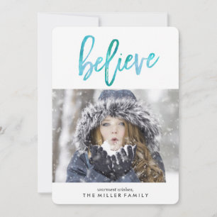 Believe Watercolor Holiday Photo Card