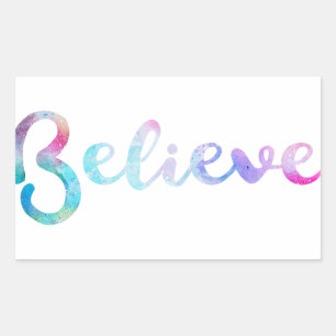 Believe Watercolor Typography Art Rectangular Sticker