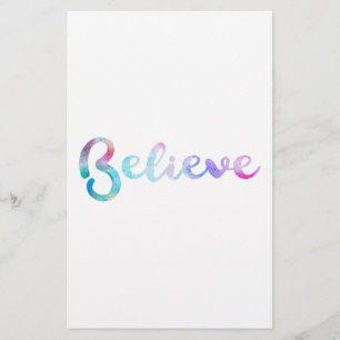 Believe Watercolor Typography Art Stationery