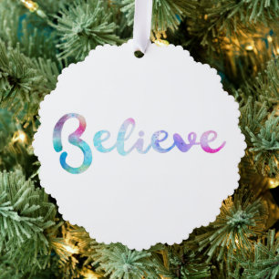 Believe Watercolor Typography Art Tree Decoration Card