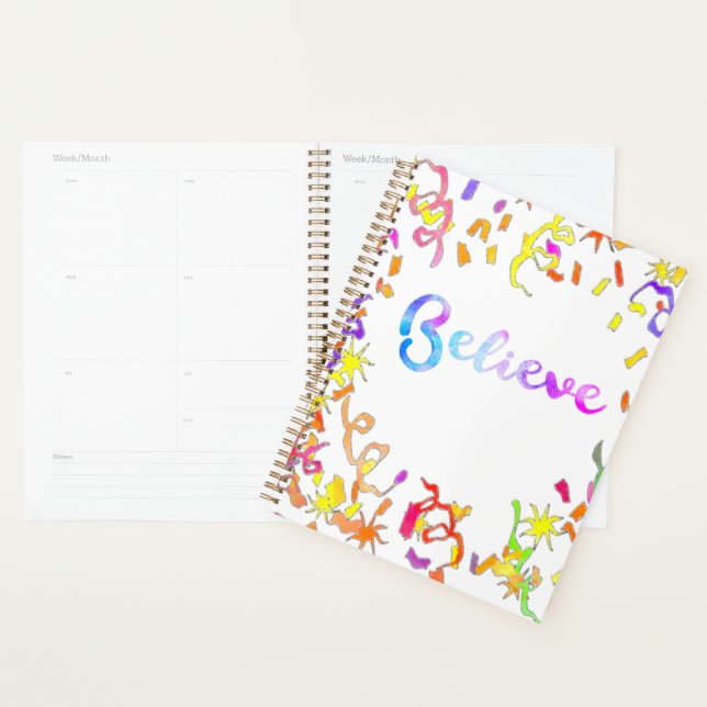 Believe Watercolor Typography Confetti Art  Planne Planner (Display)