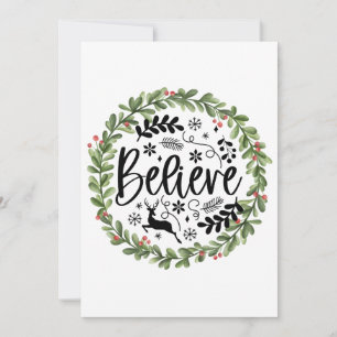 Believe Watercolor Wreath Holiday Card