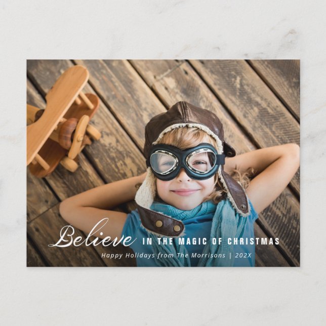 BELIEVE | white text overlay christmas card (Front)