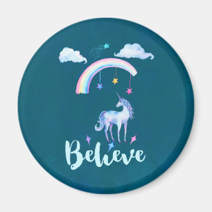 Believe with a Unicorn Under a Rainbow Magnet