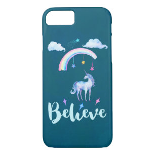 Believe with a Watercolor Unicorn Under a Rainbow iPhone 8/7 Case