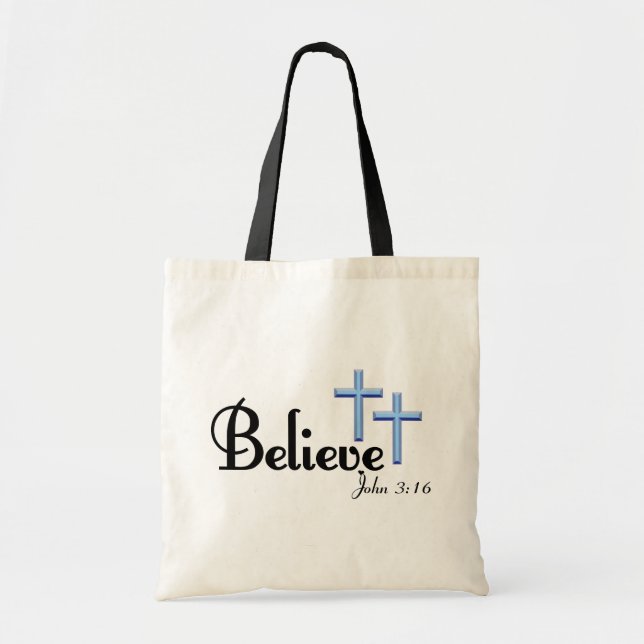 Believe With Blue Crosses Tote Bag (Front)