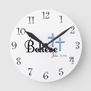 Believe With Blue Crosses Wall Clock