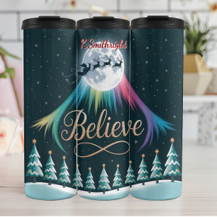 Believe with Santa and Pine Trees Thermal Tumbler