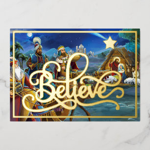 Believe with star and nativity foil  foil card