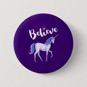 Believe with Unicorn In Pastel Watercolors 6 Cm Round Badge