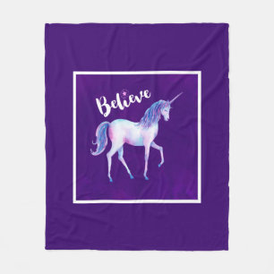Believe with Unicorn In Pastel Watercolors Fleece Blanket