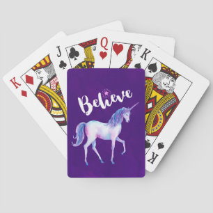 Believe with Unicorn In Pastel Watercolors Playing Cards